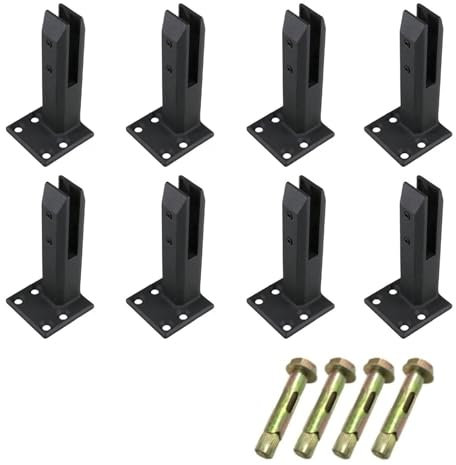 8 Pezzi Morsetto per Vetro Quadrato Eccentrico in Acciaio Inossidabile 304 per Impieghi Gravosi Morsetto per Vetro con Perno per Giardino Piscina Recinzione Ringhiera Palo,Nero,200mm