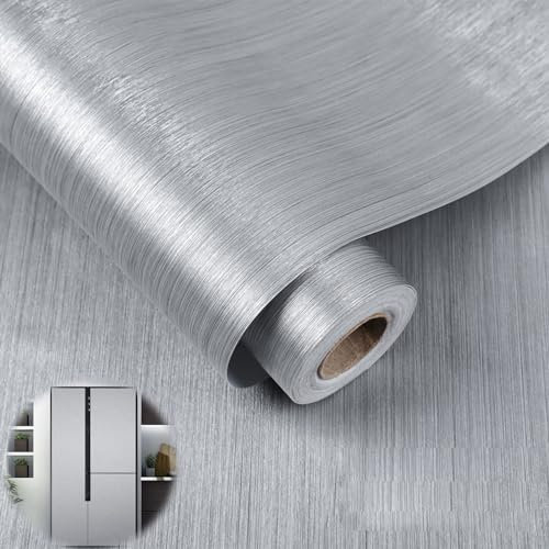 Dostear Dostar Metal Cepillado de Vinilo Autoadhesivo Papel Tapiz Pegatinas de Pared a Prueba de Aceite Vinilo Moderna Decorativo Cocina para Refrigerador ElectrodoméSticos MueblesD5001H 40x500cm