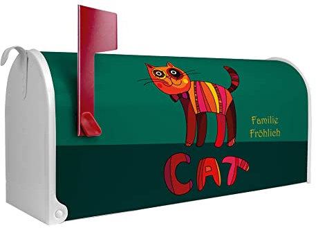 banjado® Amerikanischer Briefkasten - US Mailbox/Letterbox mit Motiv Orange Katze 51x22x17cm - Postkasten Stahl aus Amerika – Briefkasten amerikanisch weiß pulverbeschichtet