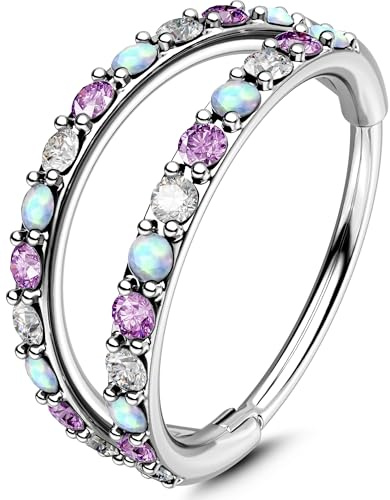 OUFER Body Piercing Nose Ring Hoops 20G Nose Piercing Jewellery 6/7/8mm Nostril Conch Hoop Double Line CZ Opal Helix Tragus Daith Snug Rook Cartilage Earrings Ring