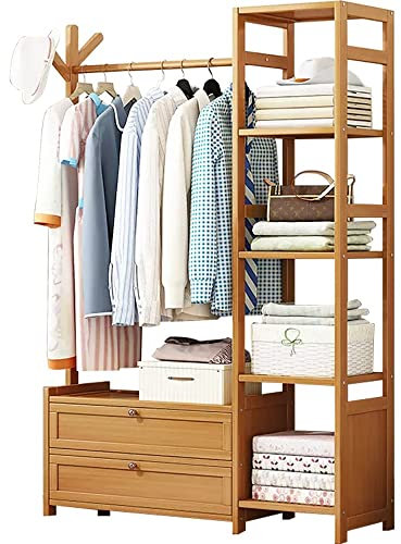 Freistehende Garderobe aus Bambus mit Regalen und Kleiderstange – Vielseitiger Kleider-Organizer für Flur, Schlafzimmer und Wohnzimmer