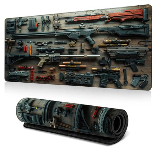 Cool Military Weapon Build Weapon Parts Display Large Gaming Mouse Pad, Stylish Desk Protector, Military Mouse Pad for Laptop & Desktop Use, Computer Office Supplies Accessories (B,15.7 * 35.4 in)