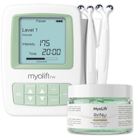 7e Wellness MyoLift TriWave Microcurrent Facial Device for Face Lifting & Toning with Conductive Gel, Probes, Masks – 3-Wave Technology for Skin Firming, Smoothing & Circulation - Face & Neck Care