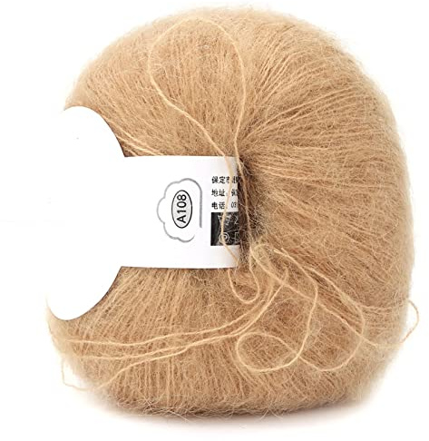 lyrlody Mjukt Mohairstickmaterial, Handtvättbart, Lätt Stickgarn för -virkat Trådförsörjning, med en 30% Mohair, 20% Ull, 50% fiber. (18 khaki)