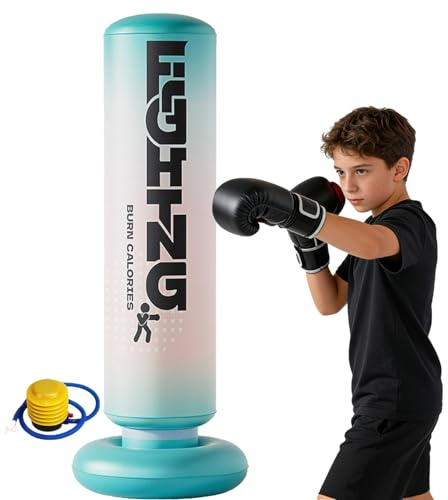 Inflatable Boxing Pillar - Punching Bag for Adults & Kids,Tall Larger 59.1 Inch Stable Boxing Bag for Teens, Fast Inflation Deflation Design, Water Filled Base, Easy Inflate Valve (Blue)