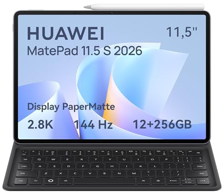 HUAWEI MatePad 11.5 S 2026 surfplatta med ultraljus PaperMatte Display 2,8K 144Hz, 12 + 256 GB, 8 800 mAh batteri, SuperCharge med M-Pencil Pro och Remote Tangentbord IT-version, 30 månaders garanti