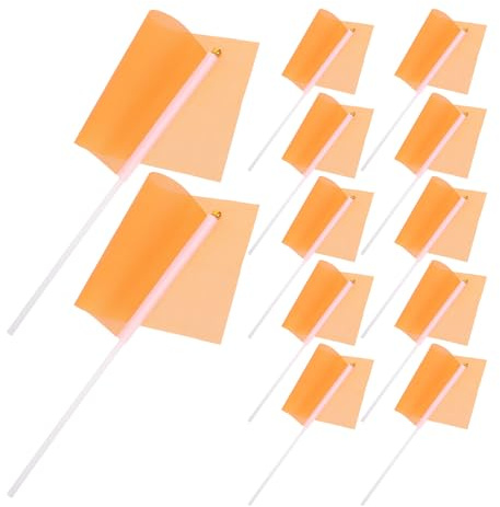 Tofficu Mini Banderas de Mano Naranjas 14x21 Cm Palo, 50 Unidades de Poliéster Resistentes para Decoración de Fiestas, Desfiles y Eventos al Aire Libre