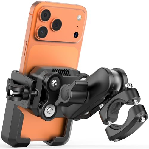 Grefay Handyhalterung Motorrad Fahrrad Handyhalter | [1s-Sperre][Diebstahlsichere Stoßdämpfende] 360° drehbar, Lenker Halter mit Verlängerungsarm für Smartphones 4,7–7 Zoll