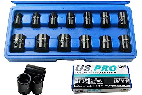 US PRO 14pc Metric 3/8''Dr Impact Socket Shallow Set 7-19mm