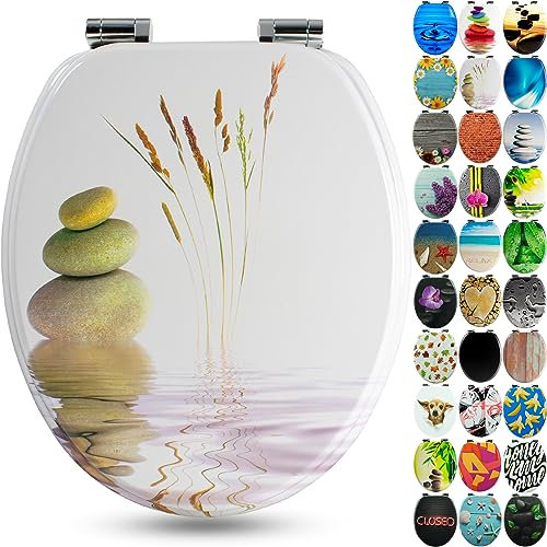 SANFINO® Premium WC Sitz mit Absenkautomatik – hochwertige Toilettendeckel aus Holz, viele bunte Motive, hoher Sitzkomfort, einfache Montage inklusive Montageanleitung – Balance II