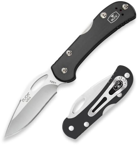 Buck Knives 726 Mini SpitFire Taschenmesser mit abnehmbarem Edelstahl-Taschenclip, 420HC-Klinge, Schwarz