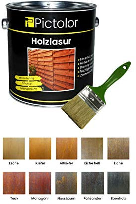 Pictolor Holzlasur 2,5 Liter Ebenholz + Lasurpinsel 70mm