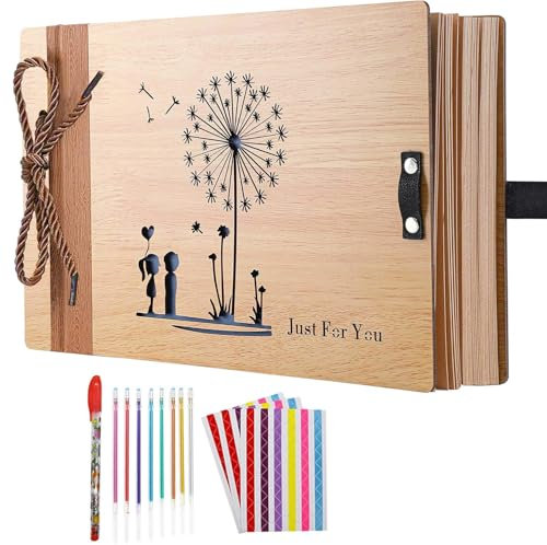 ZEEYUAN Album Fotografico in Legno Album Foto Fai da Te delle Nozze Book Foto degli Ospiti 80 Pagine Libro dei Viaggio Anniversario di Compleanno Regalo di San Valentino per Madre Padre