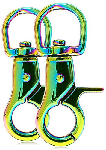 Ganzoo mosquetón tijera con articulación giratoria soldada y cierre redondo de enganche, acero aleado, cabezal en acero inoxidable, 60 mm, pack 2 uds, Regenbogen, para correa de perro pequeño y llaves