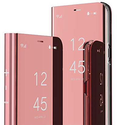 IMEIKONST LG V30 Hülle Bookstyle Spiegel Makeup Clear View Ständer Full Body Schutzhüllen Bumper Flip Folio Handyhülle Hülle für LG V30 / LG V30 Plus Flip Mirror: Rose Gold QH