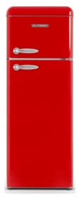 SCHNEIDER SCDD208VR, Réfrigérateur 2 portes Vintage, 211L (172+39), Froid statique, 3 clayettes verre, Pieds réglables, 5 balconnets, Rouge