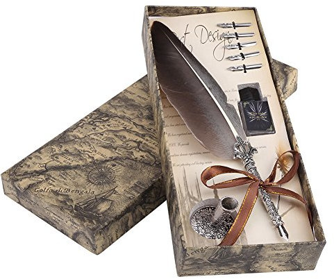 Kalligraphie Feder, Quill Feather, Handgemachte Dip Pen, Schreibfeder Dip Quill Pen Set für Kinder Weihnachten Geburtstag
