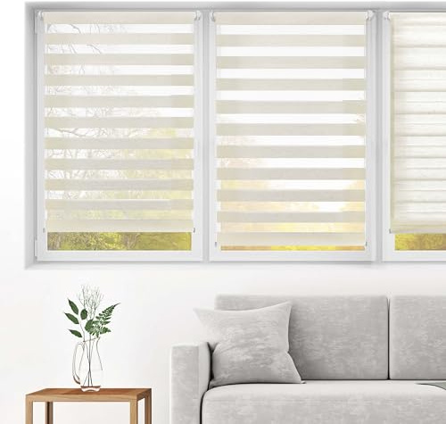 Blindecor - Indus doppelrollo klemmfix ohne bohren - duo rollo klemmfix Leinfarben - 90 x 150 cm (Breite x Länge) Stoffgröße 87 x 145 cm, Polyester