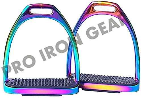 10,2 cm, 11,4 cm, 12,1 cm, 12,7 cm, Regenbogenfarben, mehrfarbig, Pferdesteigbügel, Glanzfüllis, Reitsteigbügel, Edelstahl