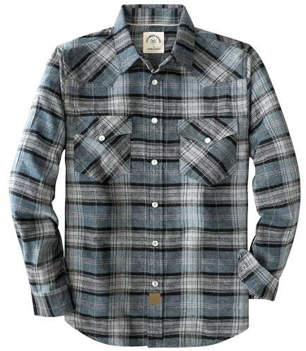 Dubinik® flanellskjorta herr Långärmad flanellskjorta herr Pearl Snap Western Denim Vintage Pocket Rutig skjorta