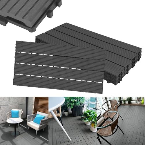 ACXIN WPC - Piastrelle per terrazze, in plastica, effetto legno, per terrazze, piastrelle a clic, ritagliabili, per giardino/balcone/terrazza (6, antracite, 30 x 60)