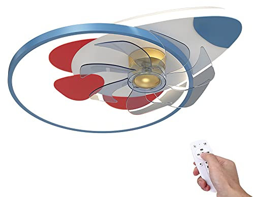Ventilador de techo LED de 50 W con iluminación Ventilador silencioso moderno Luz de techo Habitación para niños Regulable con control remoto Lámpara de techo de avión Luz de ventilador
