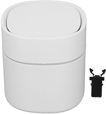 Mini soptunna med presstyp lock Runt skrivbordsbord av plast Avfallsbehållare Sopkorg för badrum Sovrum Kök Office 5,5 x 5,1 tum(White)