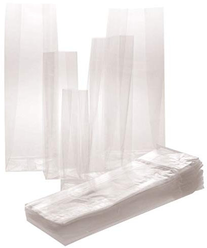 SHOBI Sacchetti Trasparenti con Fondo Quadro in Carta per alimenti (100, 80+50x240 mm)