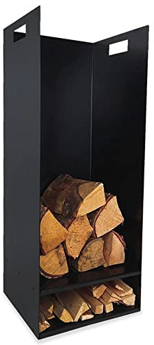 Volcann Indoor Log Storage with Double Shelf - Fireplace Wood Holder Metal Handy Rack, Storage for Woodstove, Fireside Accessories - Black (820x320x120mm)