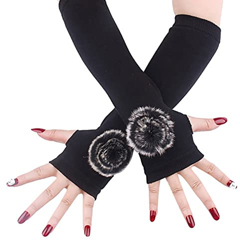Fingerlose Armstulpen Feinstrick Winter Armstulpen Pluswärmer Handstulpen Winter Warm Länge Ärmel Handwärmer Armstulpen für Handgelenk mit Daumenloch