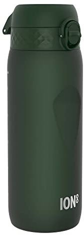 Ion8 Sports Water Bottle, 750 ml/24 oz, Leak Proof, Easy to Open, Secure Lock, Dishwasher Safe, BPA Free, Flip Cover, Carry Handle, Soft Touch Contoured Grip, Easy Clean, Odour Free, Dark Green