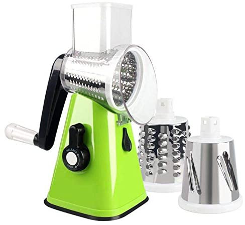 Cortador manual multifuncional de verduras y frutas Rotativo de frijoles con 3 cuchillas giratorias de acero inoxidable,Green