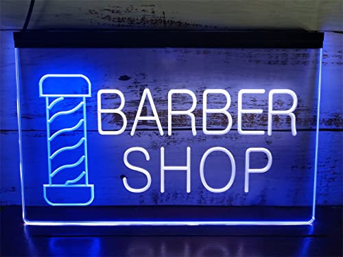 KEYQEEN Postes de barbería para barbería, Letrero de neón LED, Luces de neón de peluquería Personalizadas para decoración de Pared, Letrero Luminoso, Luces de Noche,White Blue,40x30cm
