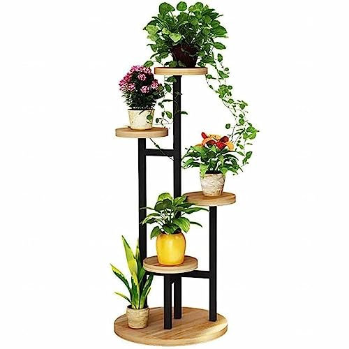 YWQJL Portafiori Da Esterno,93cm caffale per piante da esterno metallo nero,5 Livelli portafiori da esterno legno portafiori da balcone interno