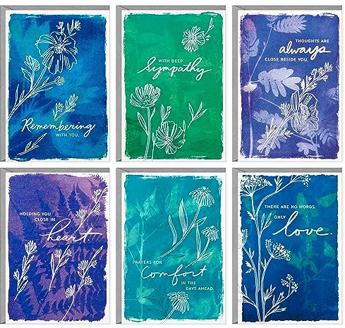 Hallmark Assorted Sympathy Cards (36 Cards with Envelopes) Blue and Green Flower Assortment