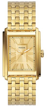 Fossil Reloj Carraway para Hombre, Movimiento de Cuarzo de Tres manecillas con Correa de Piel o Acero Inoxidable, Tono Oro