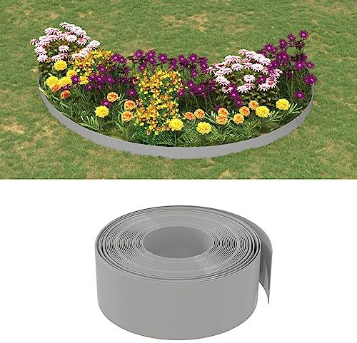 LAPOOH Rasenkanten 5 STK. Grau 10 m 20 cm Polyethylen, Beetumrandung, Rasen Rakel, Rasenabgrenzung, Lawn Egde, Rasenkantenband