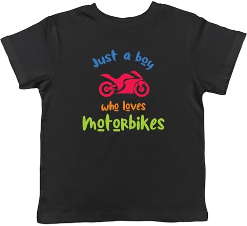 Shopagift Boy Who Loves Motorbikes Kids T-Shirt Rider Helmet Leather Childrens Tee Gift