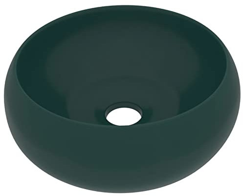 Tidyard Luxuriöses Waschbecken mit Abflussloch Waschschale Aufsatzwaschbecken Waschtisch Waschplatz Handwaschbecken Rund Matt Dunkelgrün 400 x 150 mm (Durchmesser x H) Keramik
