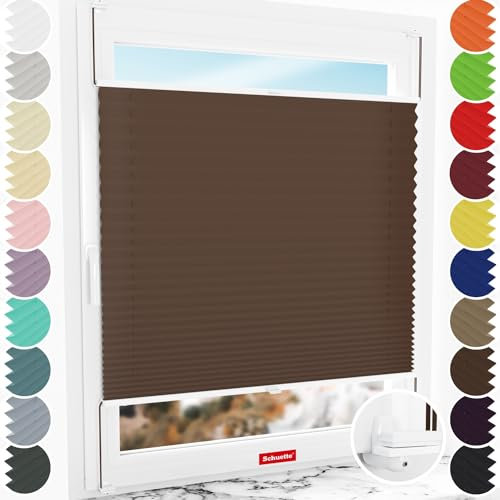 Schuette® Plissee ohne Bohren ● Thermo Kollektion: Toffee (Dunkelbraun) ● 60x200cm (Breite x Höhe) ● Suprafix Faltrollo X Klemmfix Rollo ● Blitzschnelle Montage inkl. Video