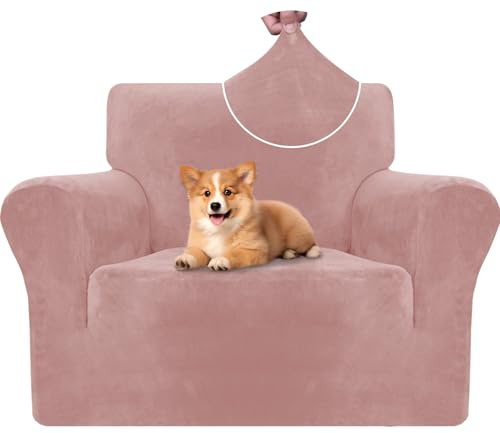 CYCMACO Samt Sofa Überzug 1 Sitzer, Sesselhusse Elastische, Couch Überzug Haustier Katze Hunde, Universal Sofa Cover Moderne, Sofahusse Mit Armlehnen, Sofaschoner rutschfest, Rosa