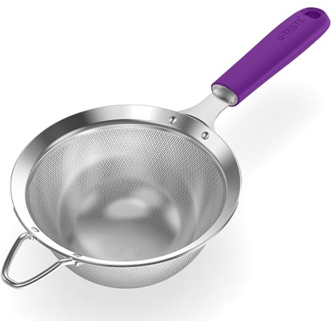 U-Taste Medium Fine Mesh Sieve, 18/8 Stainless Steel, 12cm, Purple | Kitchen Strainer with Riveted Sturdy Silicone Handle, Great for Sifting Flour, Straining Tea, Rice, Quinoa, Baking, Cooking