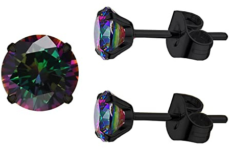 5A Stunning 18ct Gold Plt Surgical 316L Stainless Steel Gem for Women Men Girl Boy Wife Earrings Stud Hypoallergenic Tragus Cartilage Sleeper (Black, 4mm)