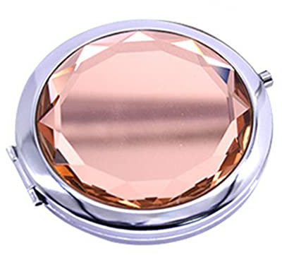 CVNIMV Kosmetikspiegel, Kristall-Make-up-Spiegel, tragbar, rund, gefaltet, kompakt, Gold, Silber, Taschenspiegel, Make-up für personalisiertes Geschenk (Farbe: Blau) (Rosa)