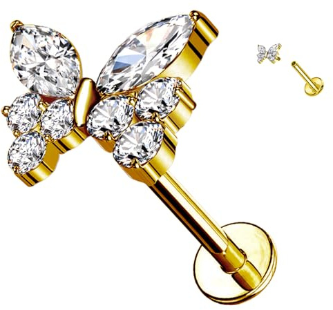 AWAKEN Titan Labret Piercing mit Kristallen und Innengewinde Helix Hoops Daith Tragus Tragus Rook Conch Knorpelohrring Nasenloch Clicker Damenschmuck