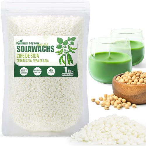 VEGISHINE Cera di Soia per Candele, Naturale Cera di Soia per Candele 1kg, Cera per Candele fai da te, Prima Qualità Cera di Soia per Candele 1kg 2kg 5kg 10kg