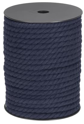 sourcing map Cotton Rope 3 Strand Twisted Braided Rope Cord, Navy Blue 8mm x 131ft Craft for Wall Hanging, Plant Hanger, Knitting, Macrame Knotting