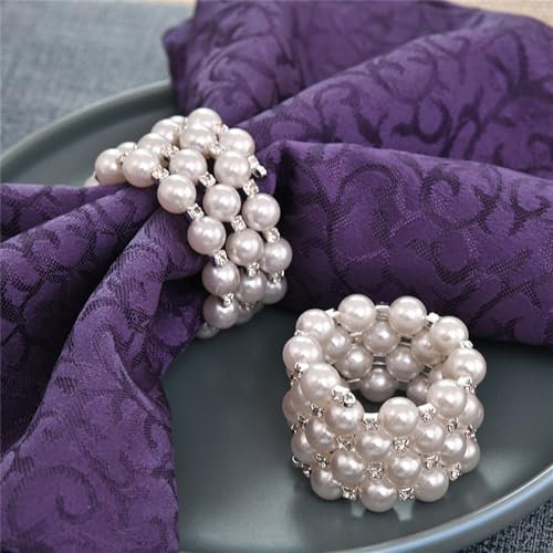 Serviettenringe mit Perlen, 6er-Set, Serviettenhalter mit Strasssteinen for die Tischdekoration, ideal for Partys, Hochzeiten, Verlobungen, Babypartys, Festtagsessen, Weihnachten (6)(6)