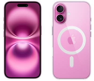 Apple iPhone 16 128 GB - Rosé + Clear Case mit MagSafe
