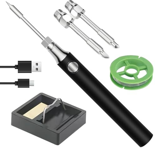 GOEDCH Lötkolben Akku: Lötkolben Set mit 3 Temperatur Einstellbar 330℃-450℃, USB-Lötkolben mit Lötkolbenständer, Tragbares Reparaturwerkzeug zum Löten und Entlöten für Anfänger und Profis